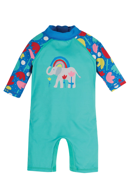 Frugi Little Sun Safe Suit - Pacific Aqua/ Elephant