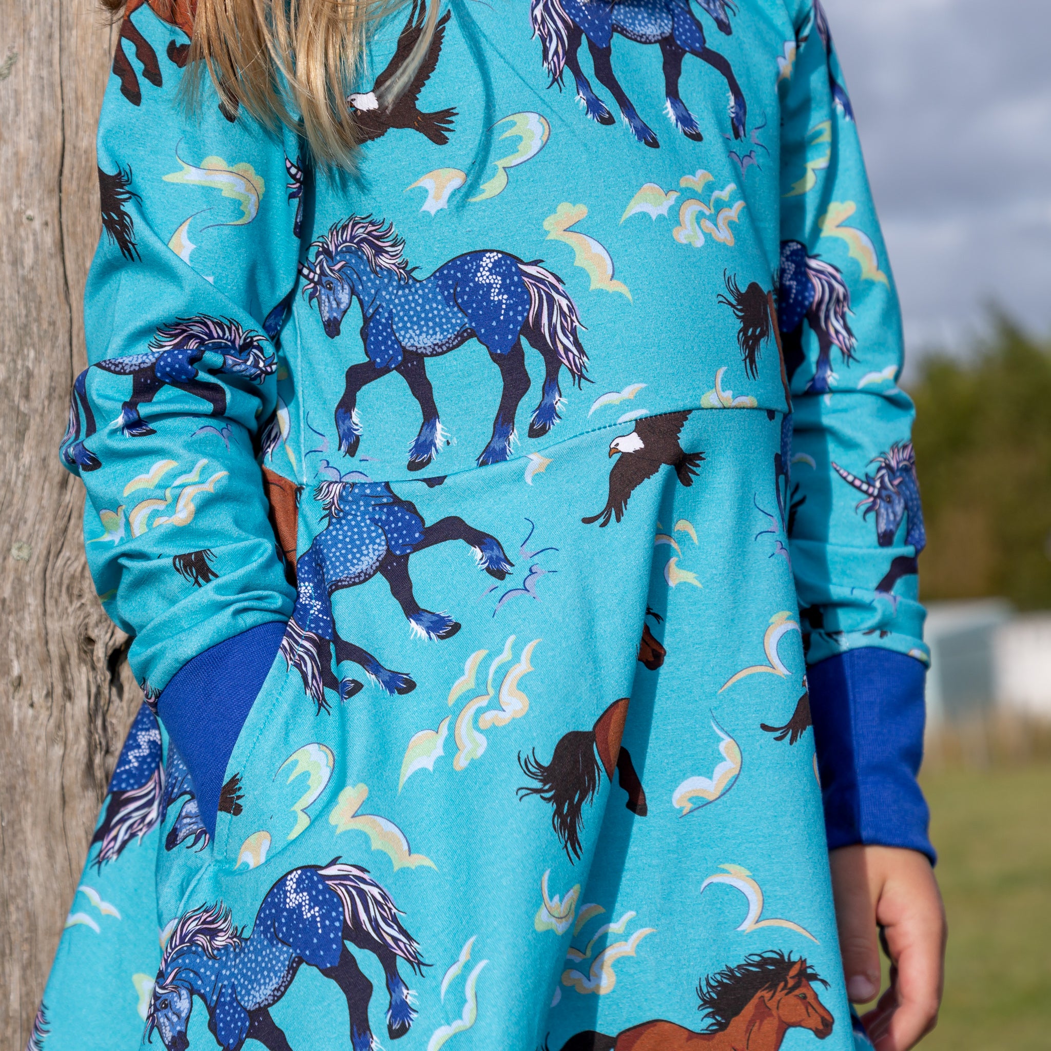 Coddi & Womple Skater Dress Long Sleeve - Storm Horse Blue