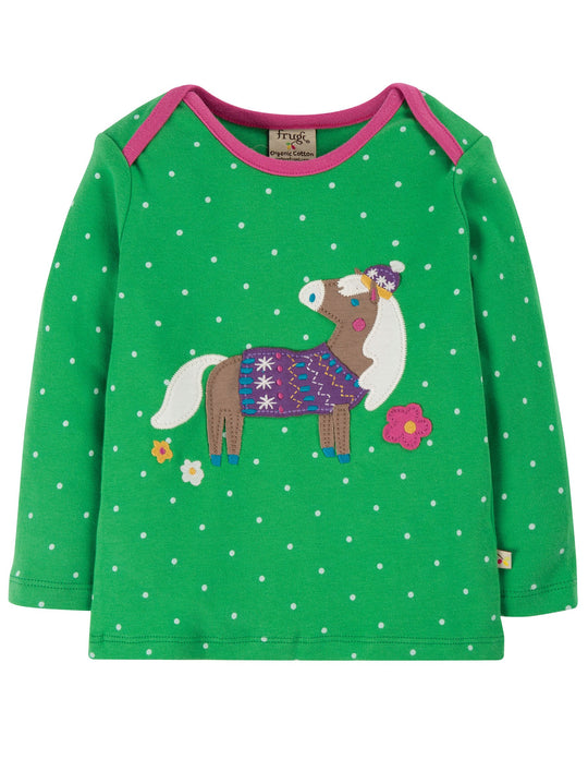 Frugi Bobby Applique Top Long Sleeve - Ditsy Spot/Horse