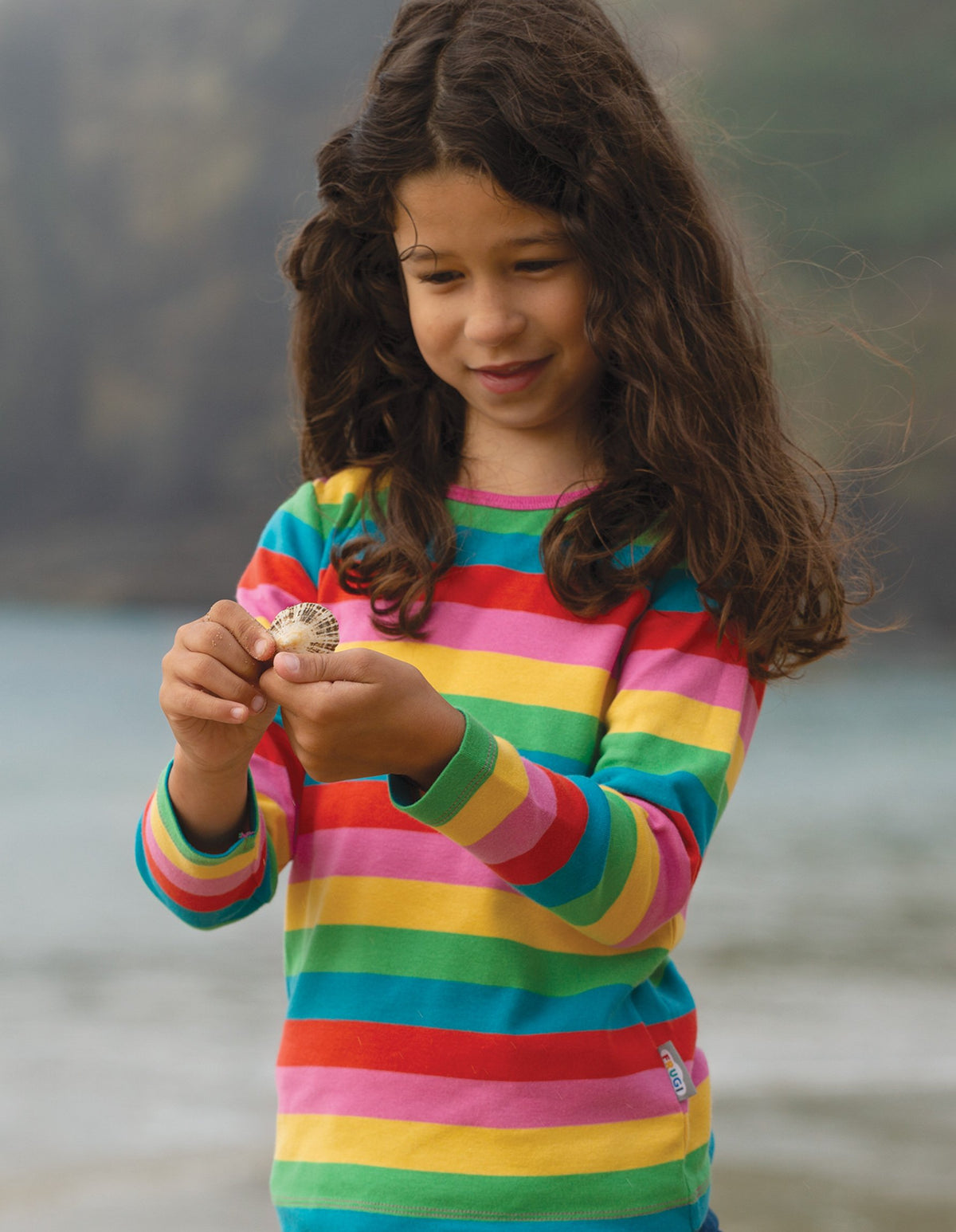 New Release Frugi Favourite Long Sleeve T-Shirt Foxglove Rainbow Stripe - The Thrifty Stork