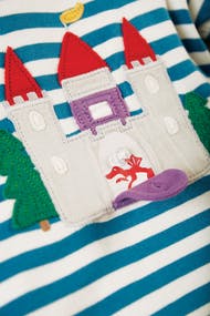 Frugi Ira Interactive Applique Top Long Sleeve - Loch Blue Stripe Castle