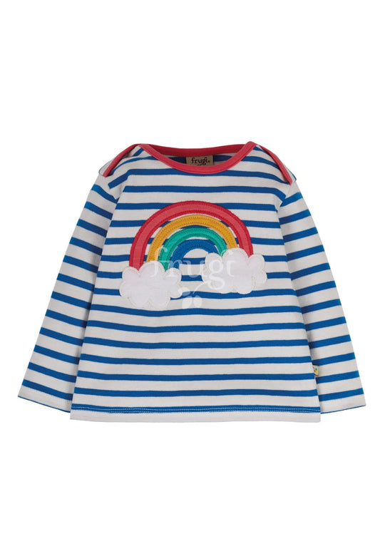 Frugi Bobby Applique Top Long Sleeve - Cobalt Stripe/Rainbow