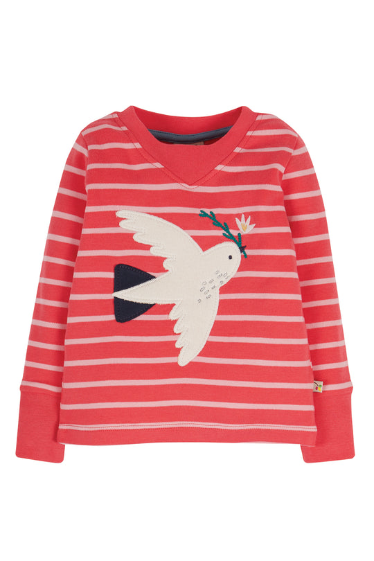 Frugi Easy On Top Long Sleeve - Watermelon Stripe/Ptarmigan