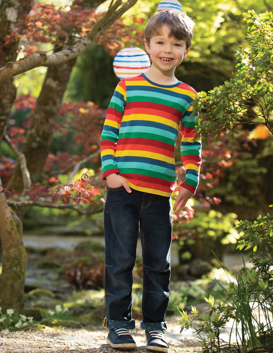 Frugi Favourite T-Shirt Long Sleeve - Steely Blue Multi Stripe