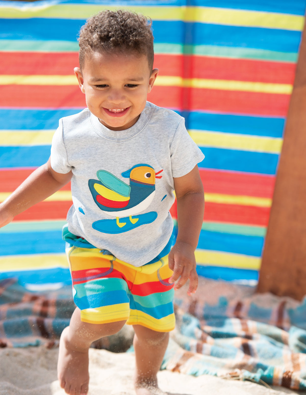 Frugi Little Creature Applique Top Grey Marl/Duck