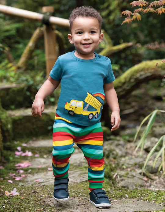 Frugi Scout Applique Top Short Sleeve - Steely Blue/Truck