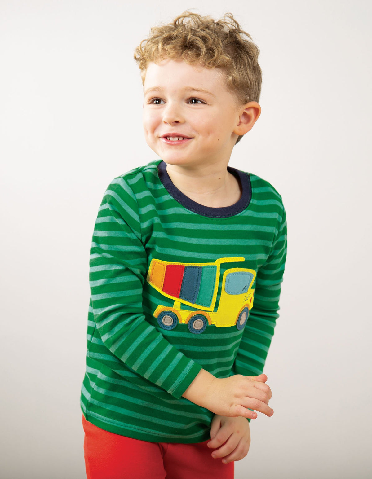Frugi Discovery Applique Top Ribbit Green Stripe/Truck