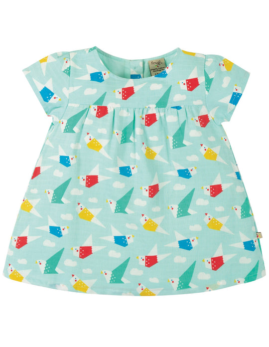 Frugi Meg Muslin Top Short Sleeve - Aqua Origami Flight