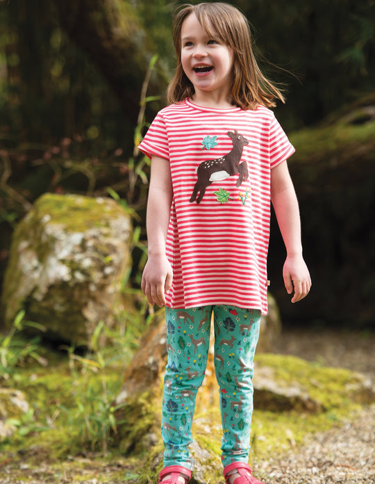 Frugi Sophie Applique Top Short Sleeve - Watermelon Stripe/Deer