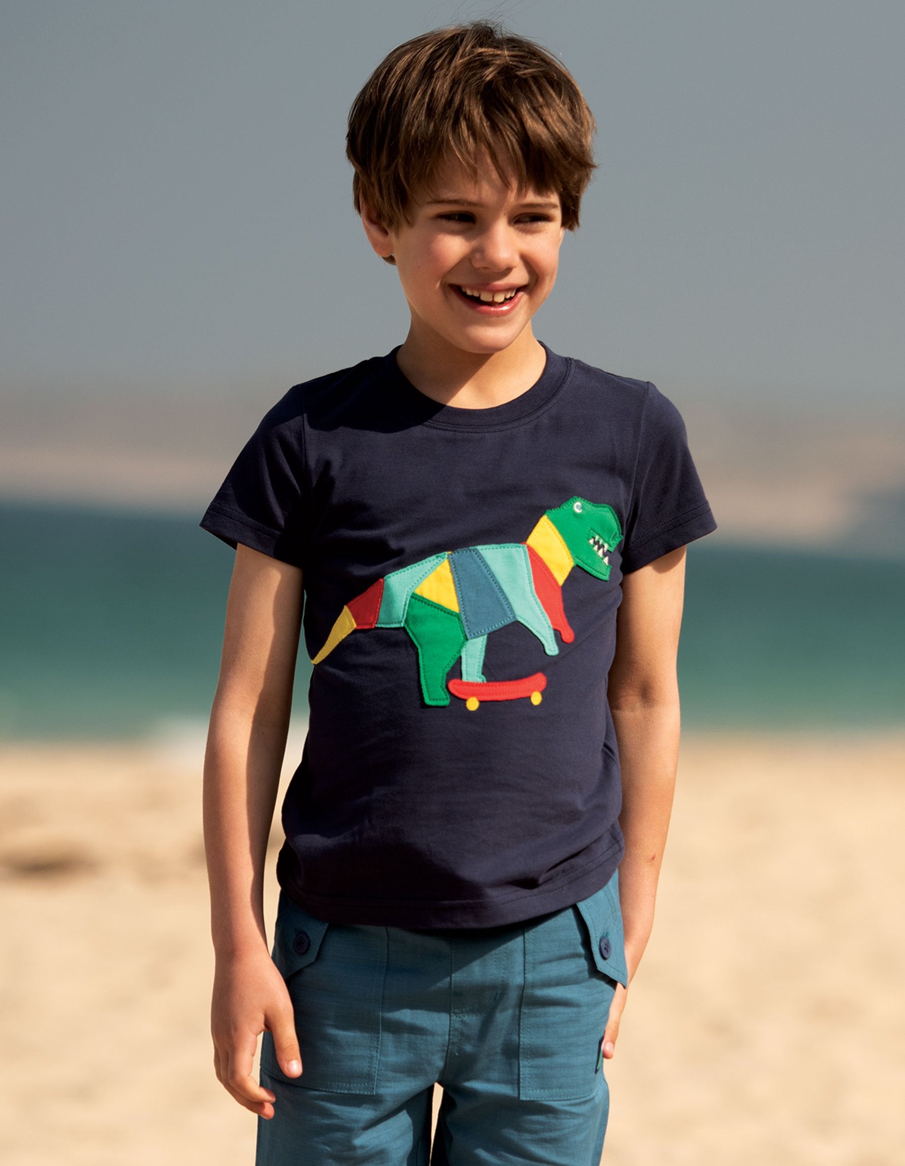 Frugi Stanley Applique T-Shirt Indigo/Dino