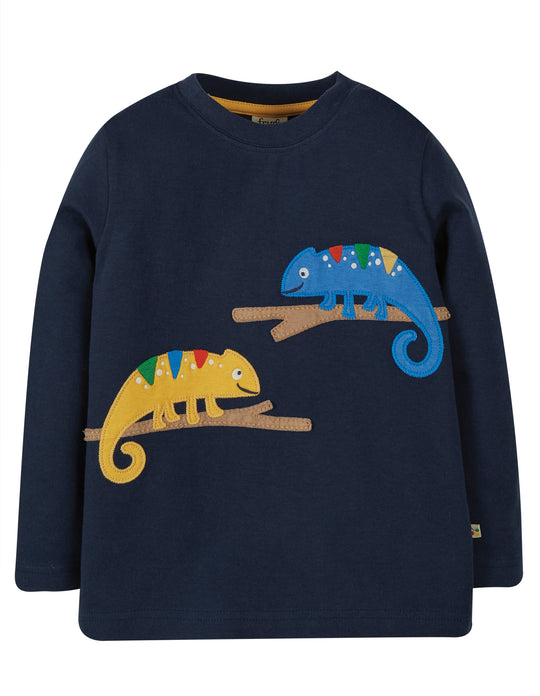 Frugi Adventure Applique Top Long Sleeve - Indigo/Chameleon