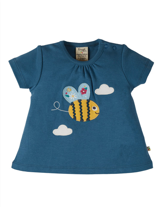 Frugi Amber Applique Top Short Sleeve - India Ink/Bee