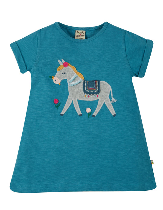 Frugi Ariella Applique Top Short Sleeve - Sea Blue/Donkey - Indie Exclusive