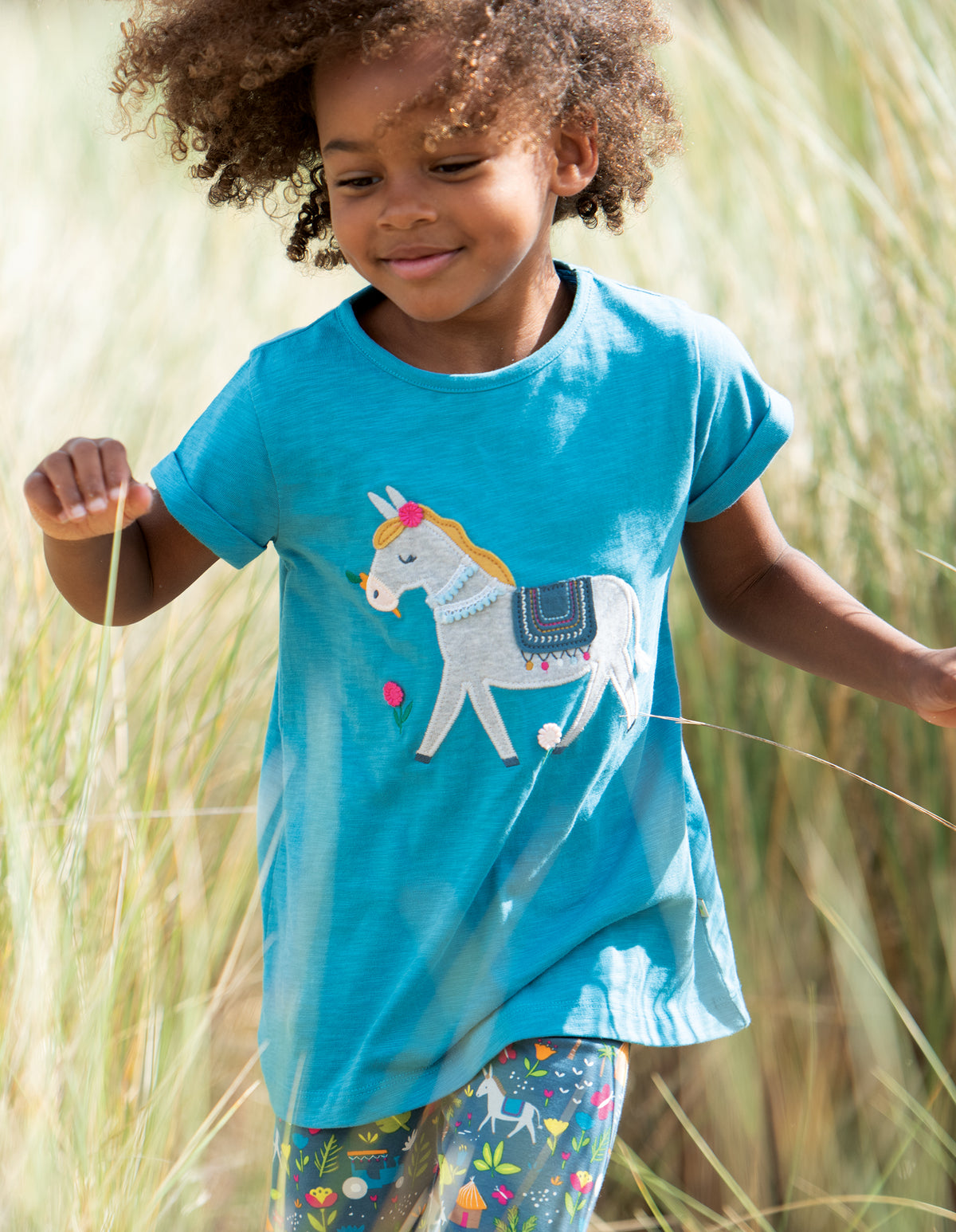 Frugi, Ariella Applique Top, Sea Blue/Donkey