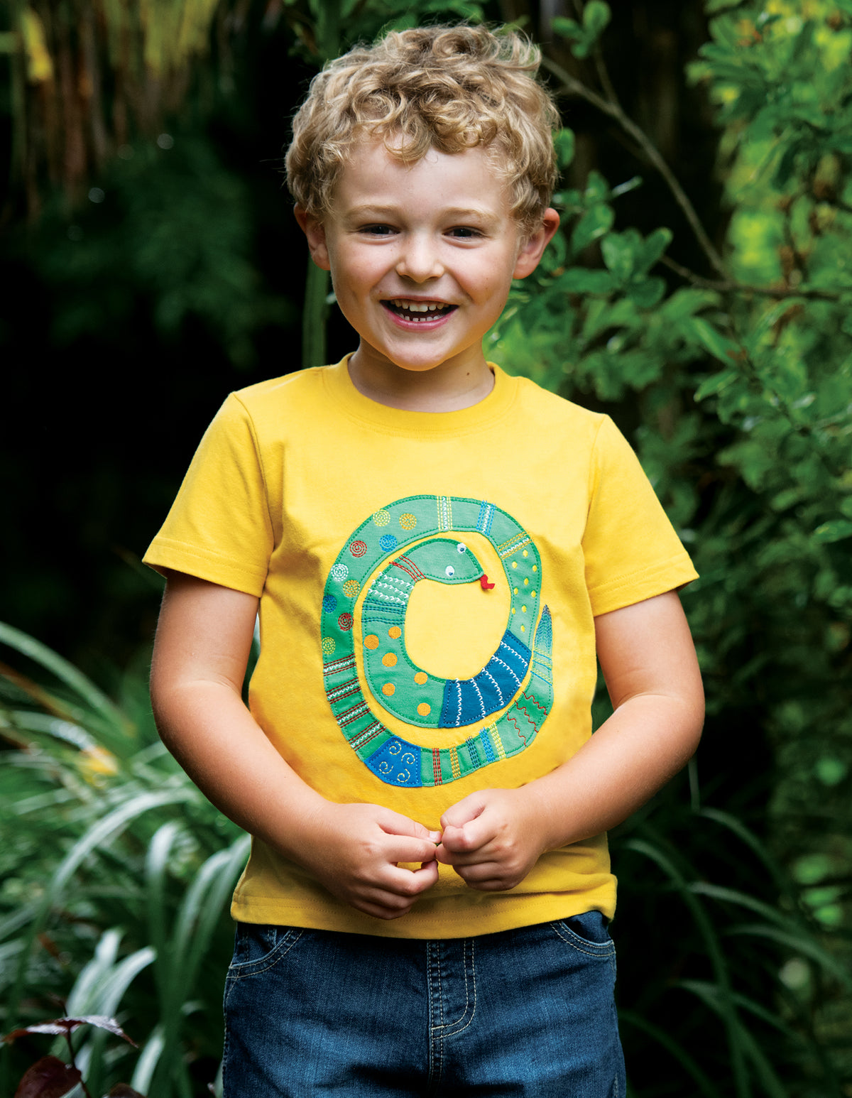 Frugi, Avery Applique Top, Bumble Bee/Snake