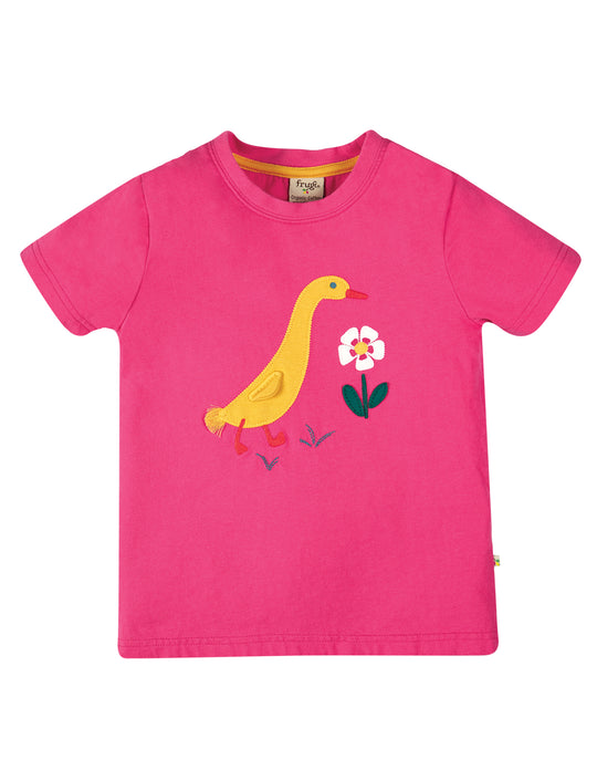 Frugi Avery Applique Top Short Sleeve - Rich Pink/Duck