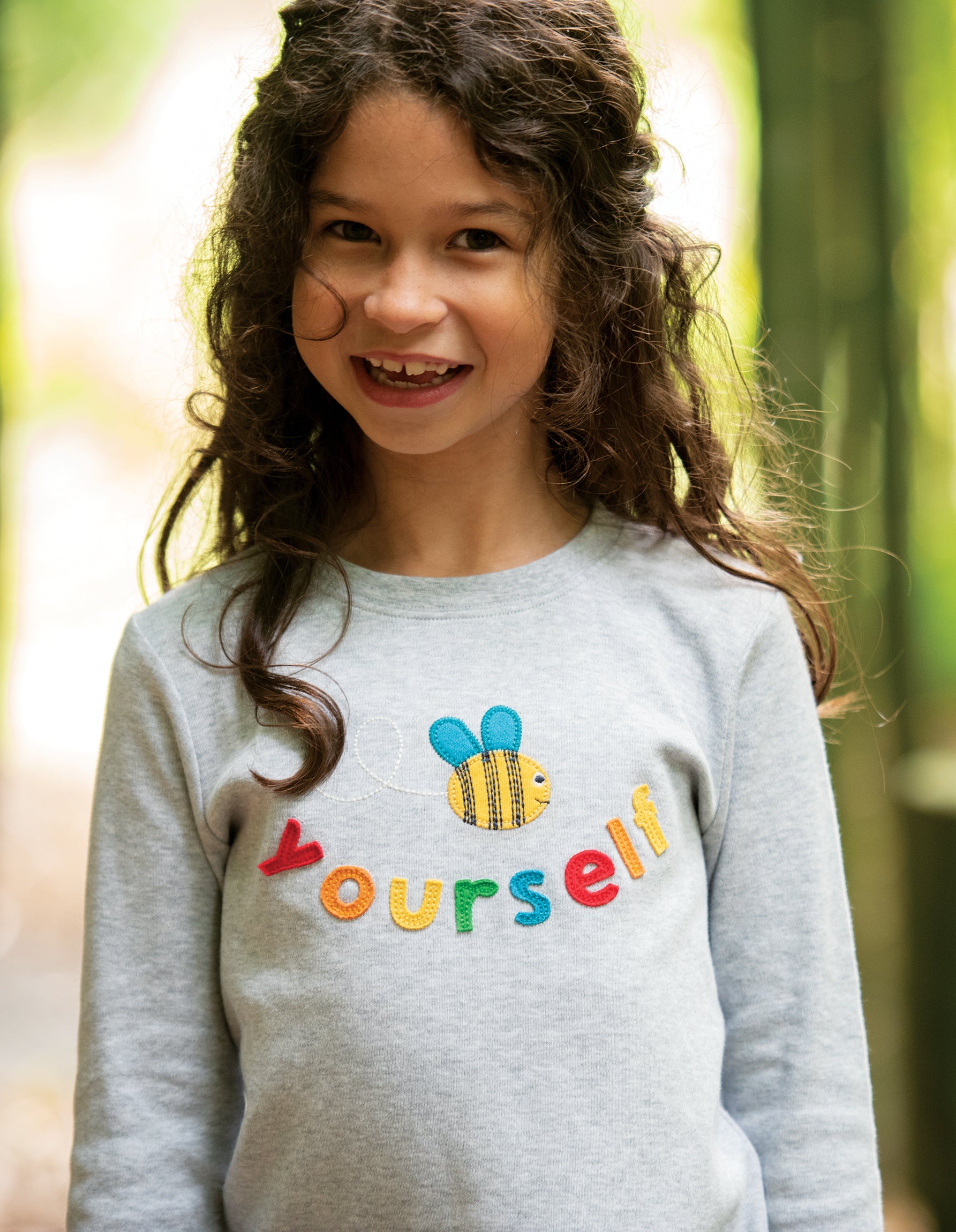 Frugi Chatter Applique Top Long Sleeve - Grey Marl/Bee