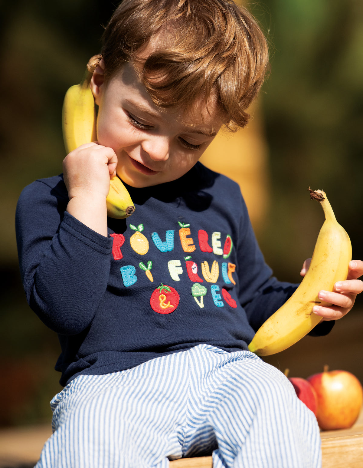 Frugi Chatter Top Long Sleeve - Indigo Fruit Applique