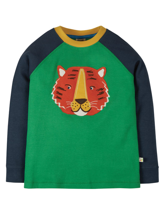 Frugi Jake Applique Top Long Sleeve - Glen Green/Tiger