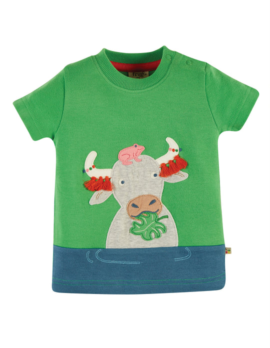 Frugi Penryn Applique Panel T-Shirt Short Sleeve - Glen Green/Buffalo - Indie Exclusive