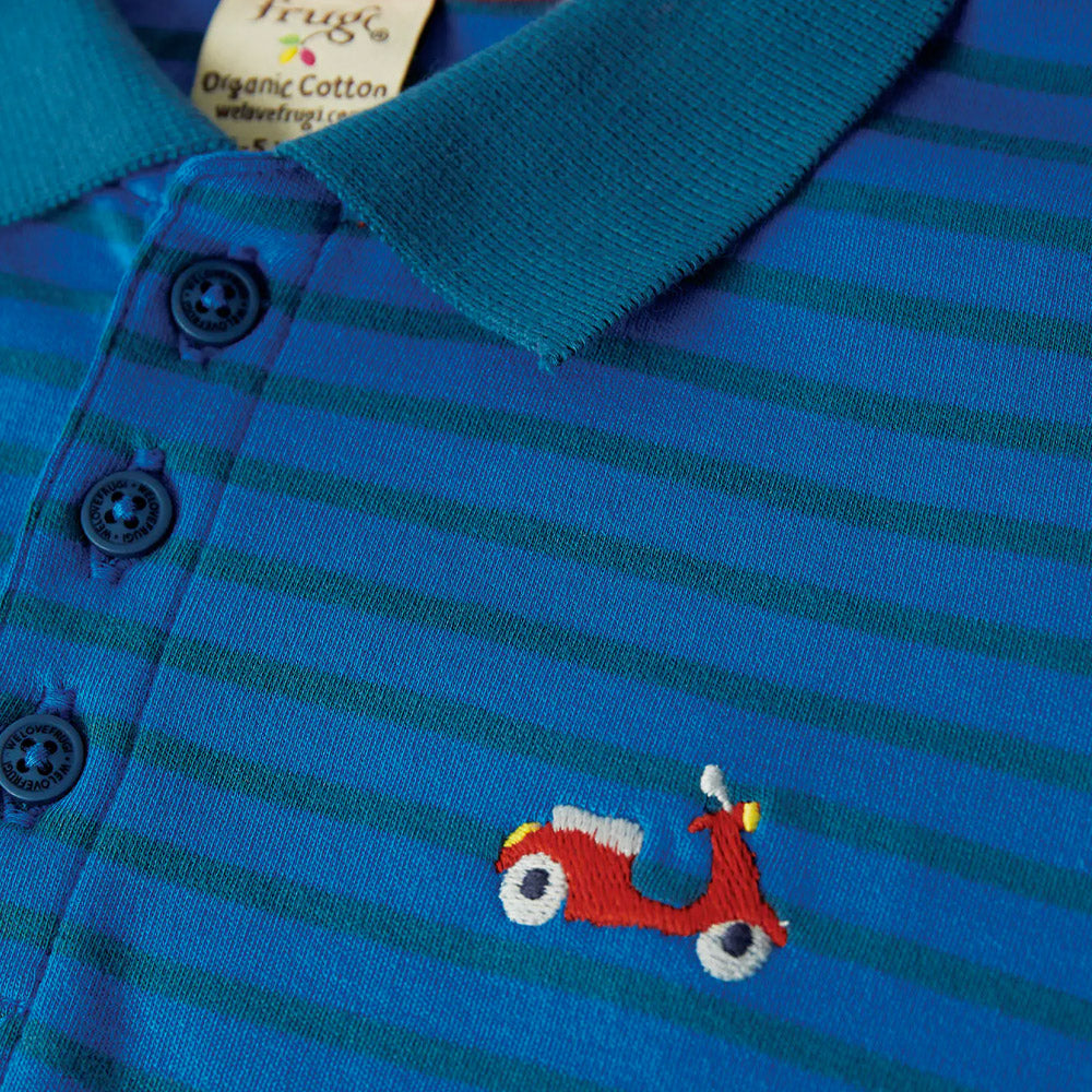 Frugi Porthmeor Polo Shirt Short Sleeve - Colbalt Stripe/Bike