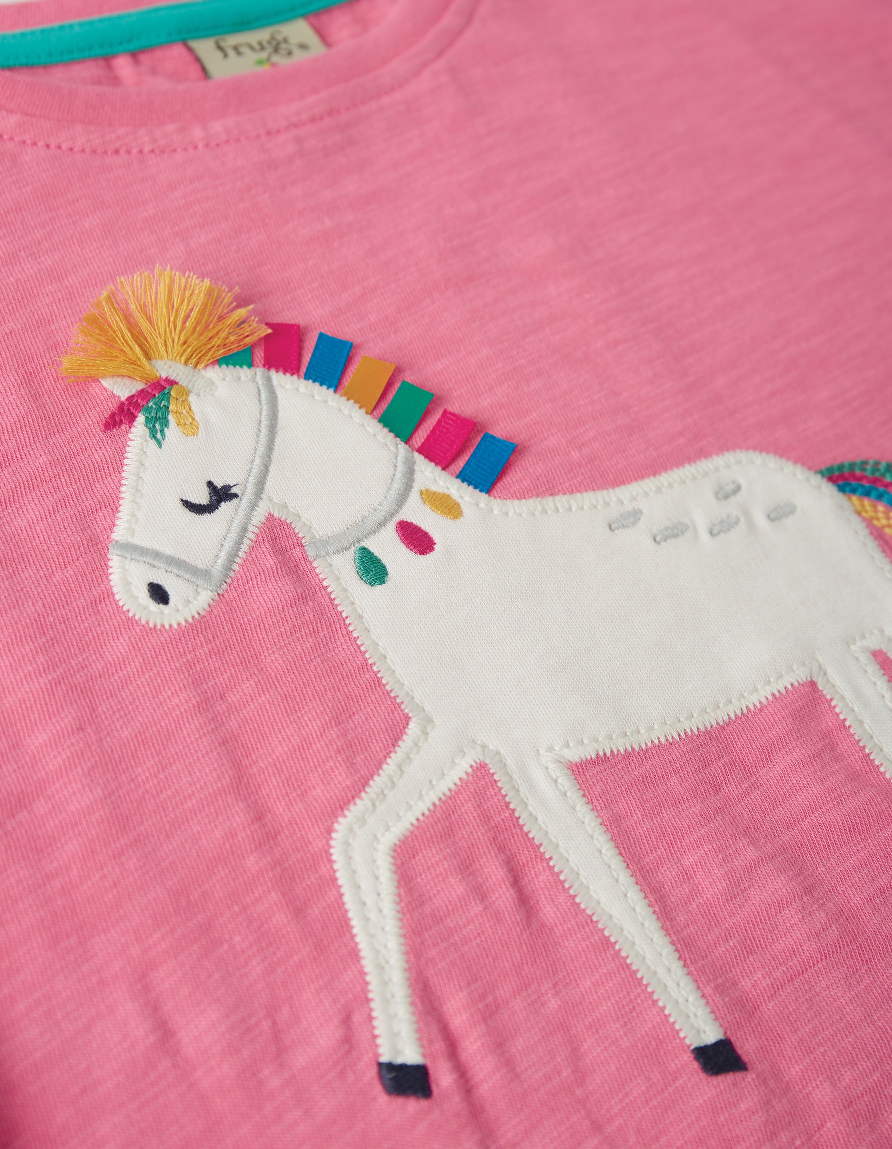 Frugi Sophia Slub T-shirt Short Sleeve - Mid Pink/Horse