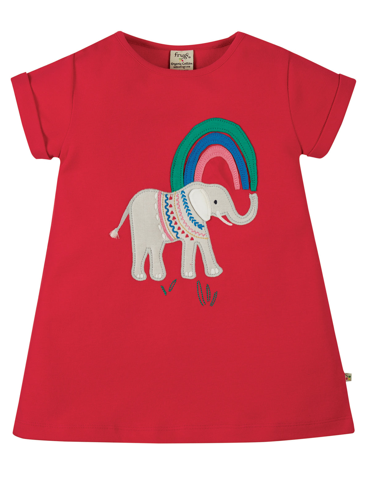 Frugi Sophie Top Short Sleeve - True Red/Elephant Applique