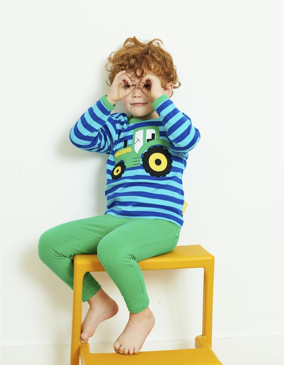 Toby Tiger Organic Tractor Applique T-Shirt Blue - The Thrifty Stork
