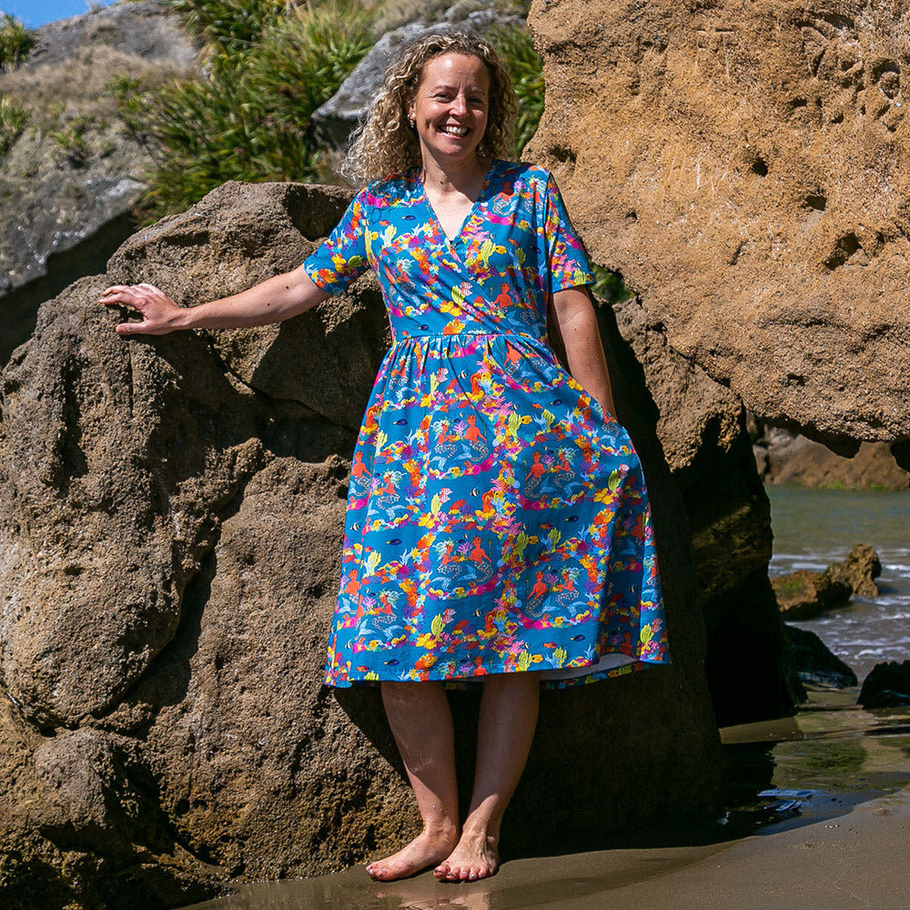 Coddi & Womple Adult Coco Dress Short Sleeve - Mermaids Pearl & Merin The Ocean's Gardeners