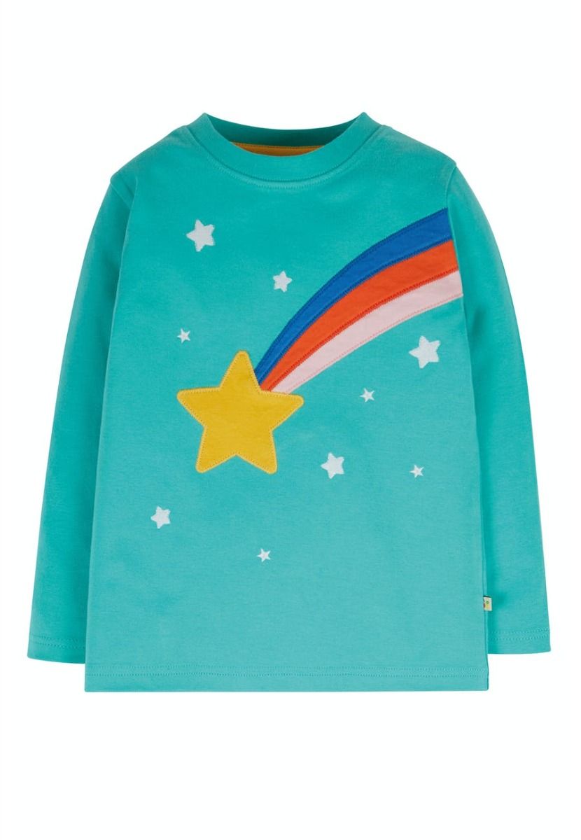 Frugi Adventure Top Long Sleeve - Pacific Aqua/Star Applique
