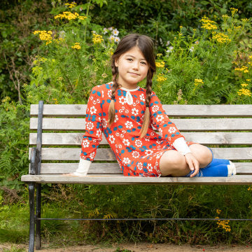 Alba Of Denmark Inge Dress Long Sleeve - Spicy Orange Fairy Tail Flowers