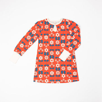 Alba Of Denmark Inge Dress Long Sleeve - Spicy Orange Fairy Tail Flowers