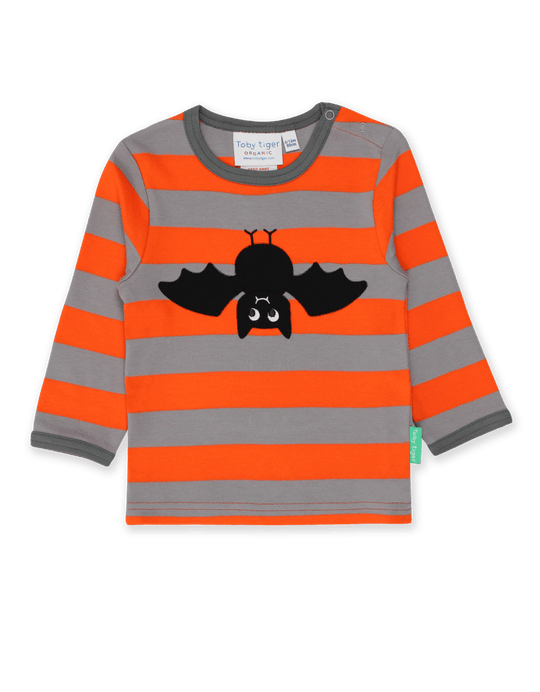 Toby Tiger Organic Applique T-Shirt Long Sleeve - Bat Orange
