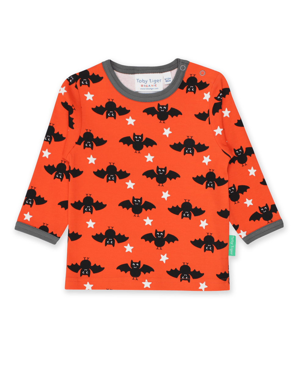 Toby Tiger Organic Bat Print Long SleeveT-Shirt Orange - The Thrifty Stork
