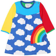 Toby Tiger Organic Dress Long Sleeve - Multi Cloud Rainbow Applique