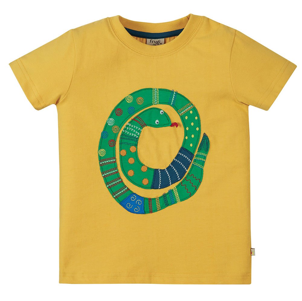 Frugi Avery Top Short Sleeve - Bumble Bee/Snake Applique