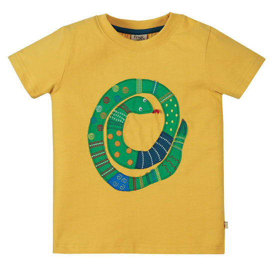 Frugi Avery Applique Top Short Sleeve - Bumble Bee/Snake