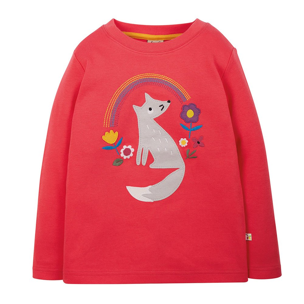 Frugi Adventure Top Long Sleeve - Watermelon/Wolf Applique (Indie Exclusive)