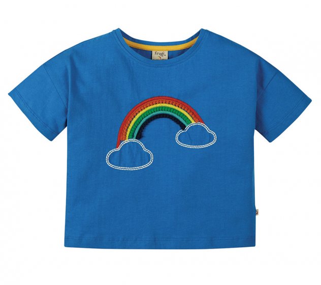 Frugi Myla T-Shirt Short Sleeve - Colbalt/Rainbow Applique