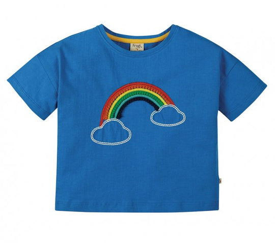 Frugi Myla Applique T-Shirt Short Sleeve - Colbalt/Rainbow