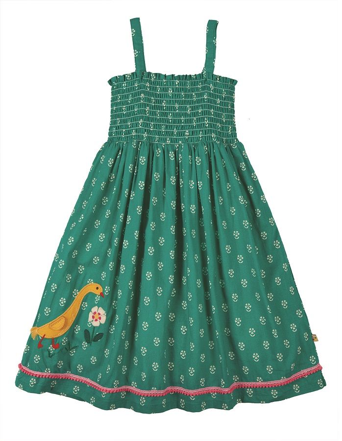 Frugi Cora Skirt Dress Sleeveless - Jasmine/Ducks Applique