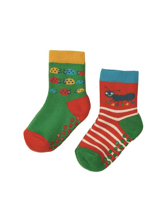 Frugi Grippy Socks - Ladybird (2 Pack Multipack)