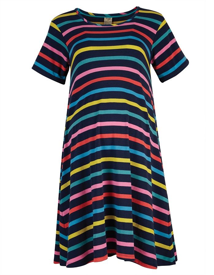 Frugi Adult Naomi Dress Short Sleeve - India Ink Stripe