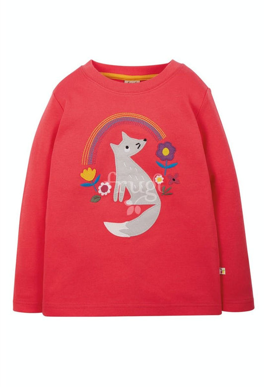 INDIE EXCLUSIVE - Frugi Adventure Applique Top Long Sleeve - Watermelon/Wolf