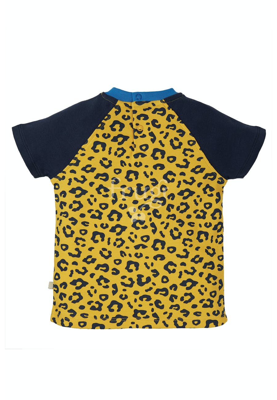 Frugi Happy Raglan T-Shirt Short Sleeve - Leopard Spot Applique