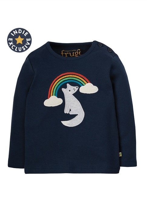 Frugi Button Top Long Sleeve - Indigo/Wolf Applique (Indie Exclusive)