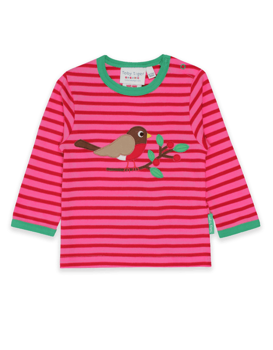 Toby Tiger Organic T-Shirt Long Sleeve - Robin Pink Applique