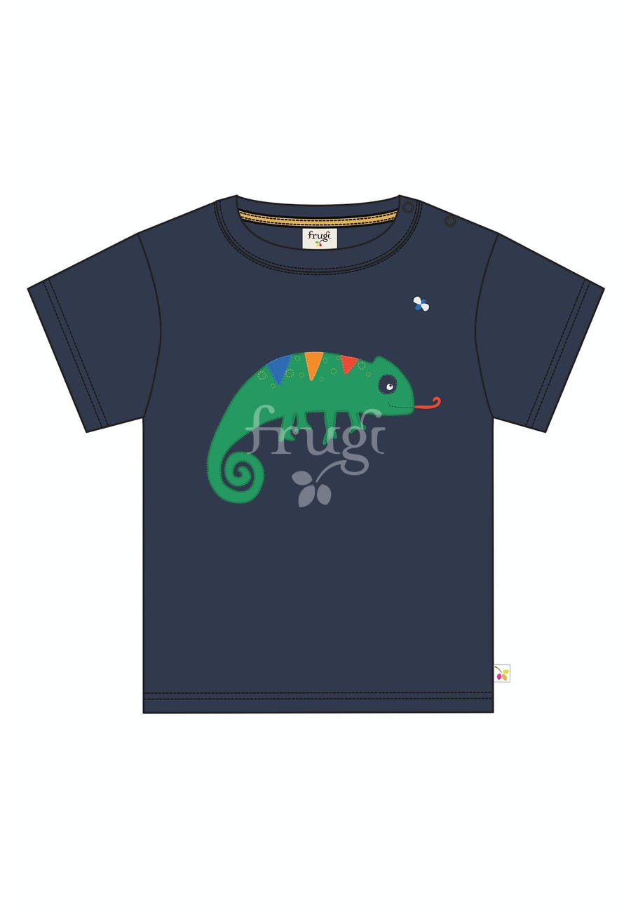 Frugi Scout Top Short Sleeve - Indigo/Chameleon Applique