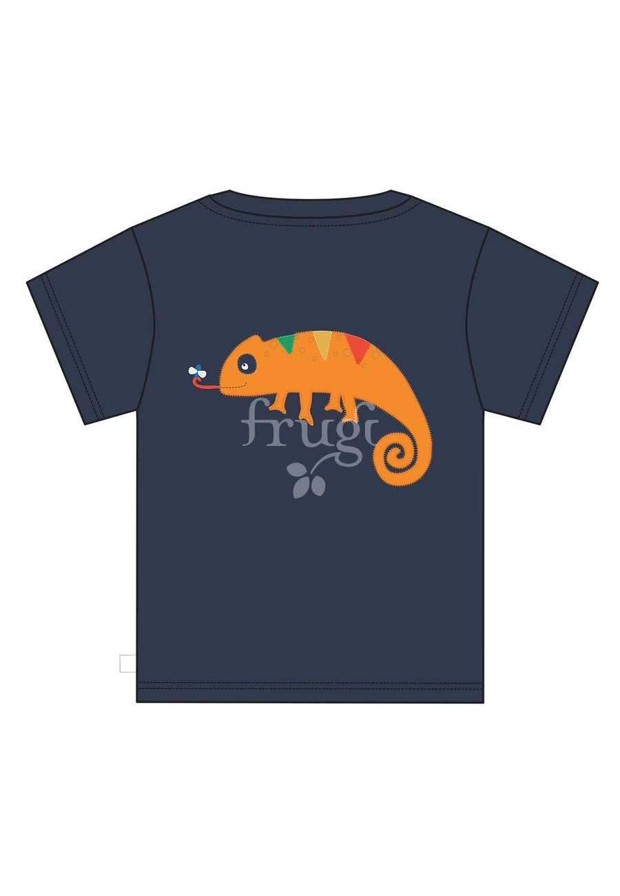 Frugi Scout Top Short Sleeve - Indigo/Chameleon Applique