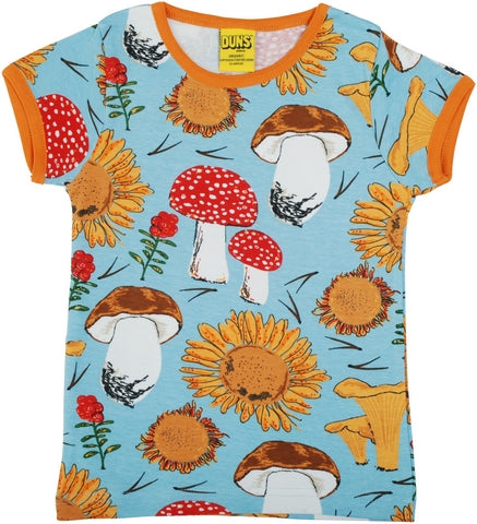 DUNS Sweden Top Short Sleeve - Sunflowers & Mushrooms Sky Blue